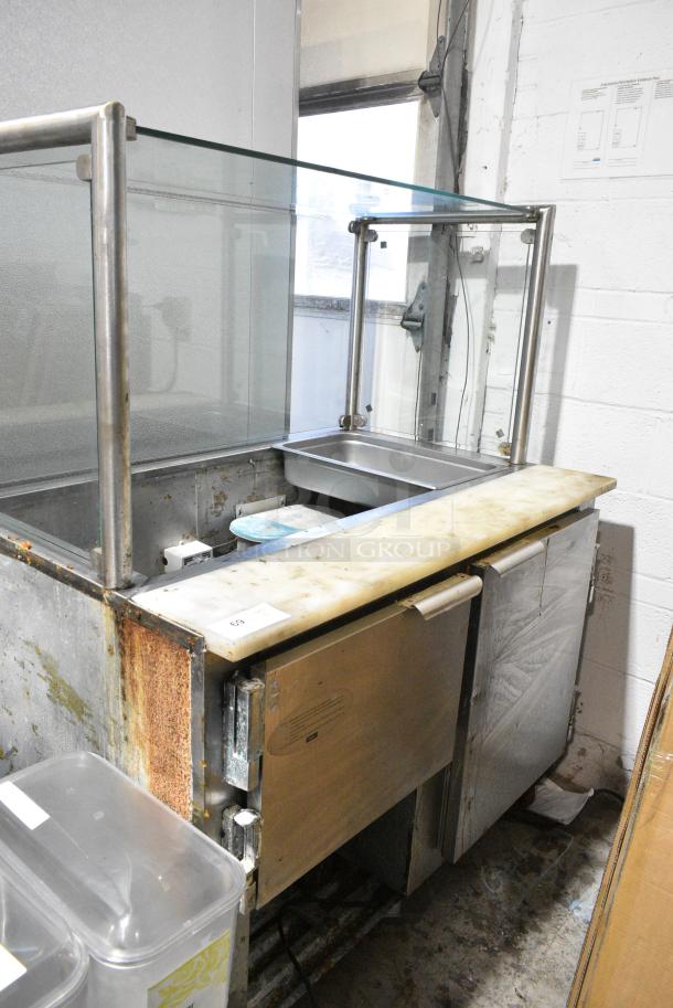 2016 Leader LM48 S/C Stainless Steel Commercial Prep Table w/ Sneeze Guard on Commercial Casters. 115 Volts, 1 Phase. Tested and Working! - Image 1 of 6