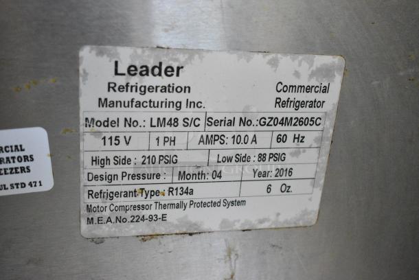 2016 Leader LM48 S/C Stainless Steel Commercial Prep Table w/ Sneeze Guard on Commercial Casters. 115 Volts, 1 Phase. Tested and Working! - Image 6 of 6