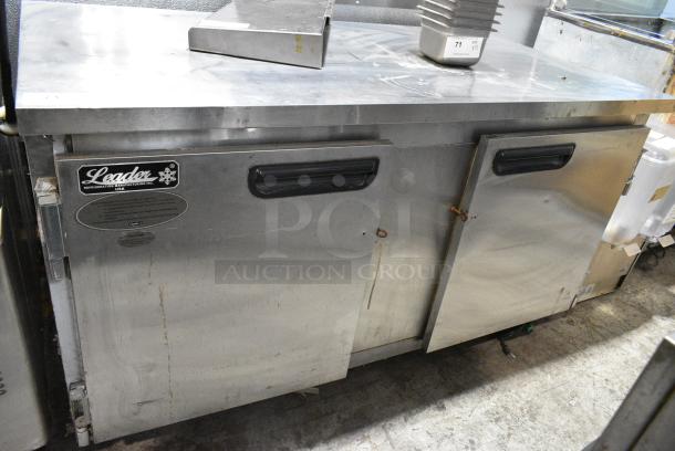 Leader ESLB60 S/C Stainless Steel Commercial 2 Door Undercounter Cooler on Commercial Casters. 115 Volts, 1 Phase. Tested and Powers On But Does Not Get Cold - Image 1 of 6