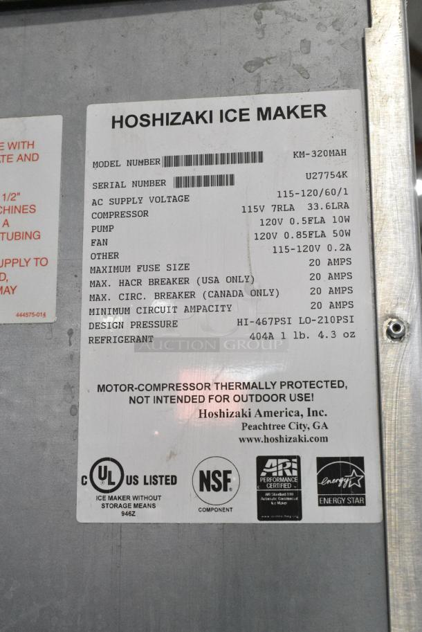 Hoshizaki KM-320MAH Stainless Steel Commercial Ice Head on Commercial Ice Bin. 115-120 Volts, 1 Phase. - Image 8 of 8