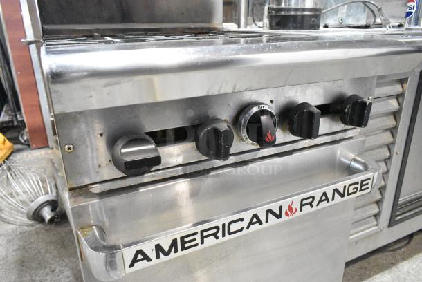 American Range Stainless Steel Commercial Natural Gas Powered 4 Burner Range w/ Oven, Over Shelf and Back Splash on Commercial Casters. - Image 5 of 13