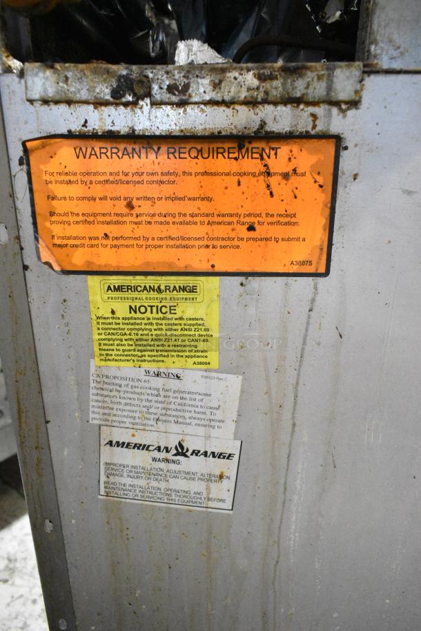 American Range Stainless Steel Commercial Natural Gas Powered 4 Burner Range w/ Oven, Over Shelf and Back Splash on Commercial Casters. - Image 11 of 13