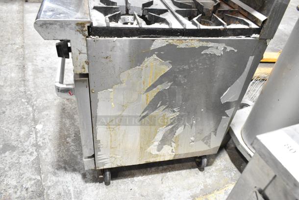 American Range Stainless Steel Commercial Natural Gas Powered 4 Burner Range w/ Oven, Over Shelf and Back Splash on Commercial Casters. - Image 13 of 13