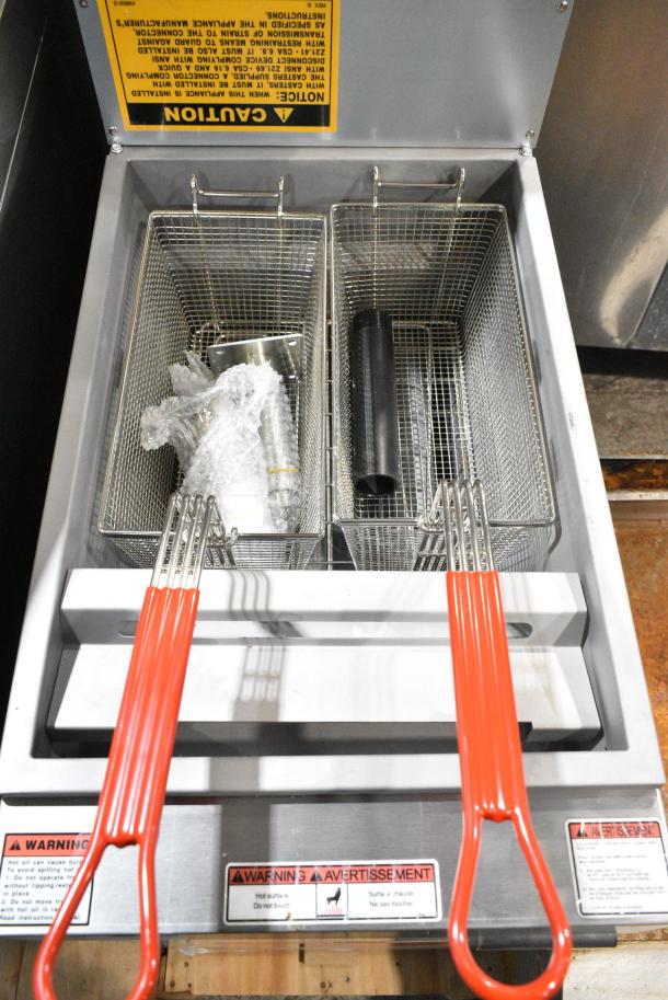 BRAND NEW! Vulcan 1VEG35M-1 Stainless Steel Commercial Floor Style Natural Gas Powered Deep Fat Fryer w/ 2 Metal Fry Baskets. 70,000 BTU. - Image 3 of 8