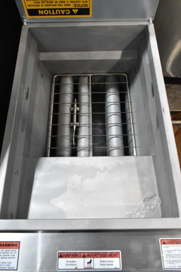 BRAND NEW! Vulcan 1VEG35M-1 Stainless Steel Commercial Floor Style Natural Gas Powered Deep Fat Fryer w/ 2 Metal Fry Baskets. 70,000 BTU. - Image 4 of 8