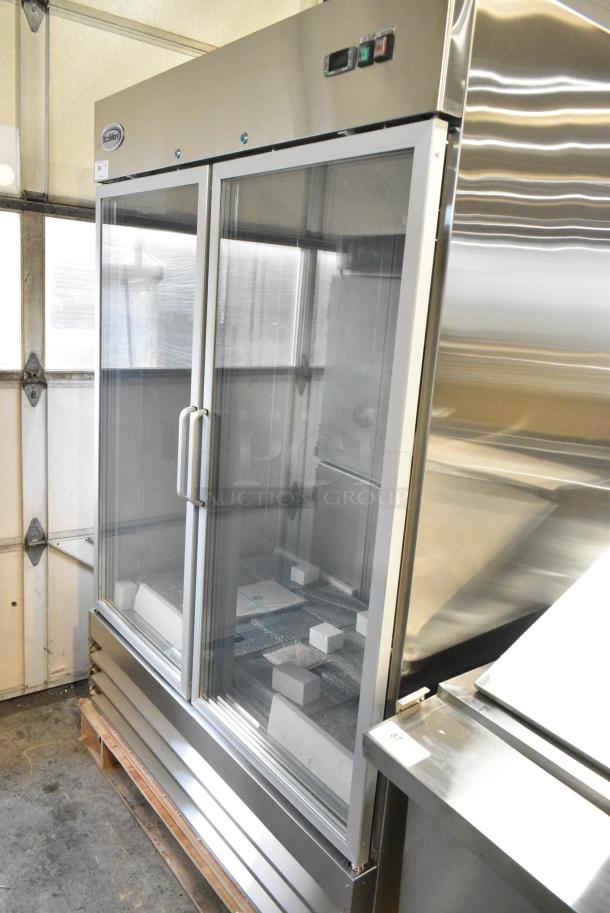 BRAND NEW! 2024 KoolMore RIF-2D-GD Stainless Steel Commercial 2 Door Reach In Freezer Merchandiser w/ Poly Coated Racks. 115 Volts, 1 Phase. Tested and Working! - Image 2 of 6