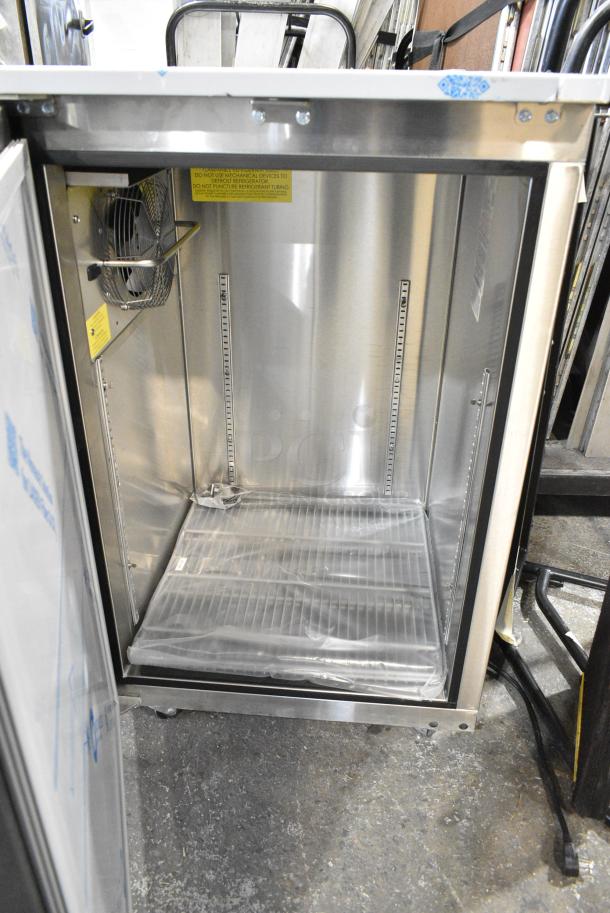 BRAND NEW SCRATCH AND DENT! 2024 Glastender C1FB36 Metal Commercial 2 Door Back Bar Cooler on Commercial Casters. 120 Volts, 1 Phase. Tested and Working! - Image 3 of 4