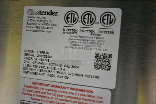 BRAND NEW SCRATCH AND DENT! 2024 Glastender C1FB36 Metal Commercial 2 Door Back Bar Cooler on Commercial Casters. 120 Volts, 1 Phase. Tested and Working! - Image 4 of 4
