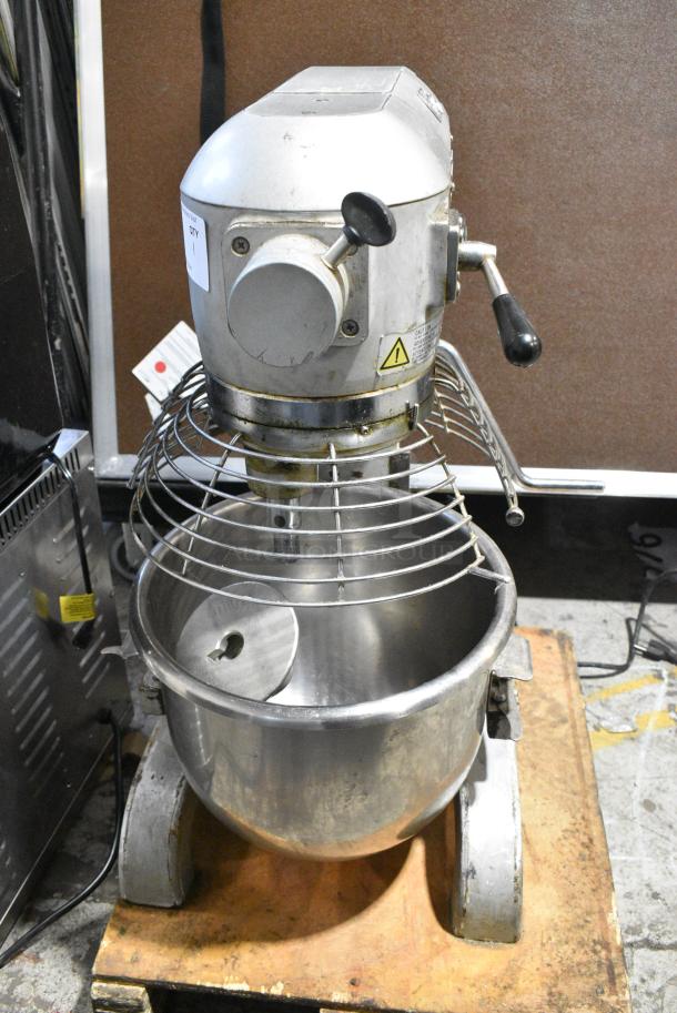2019 Omcan SP200A Commercial Countertop 20 Quart Planetary Dough Mixer w/ Metal Mixing Bowl, Bowl Guard and Dough Hook Attachment. 110 Volts, 1 Phase. Tested and Powers On But Parts Do Not Move - Image 1 of 6