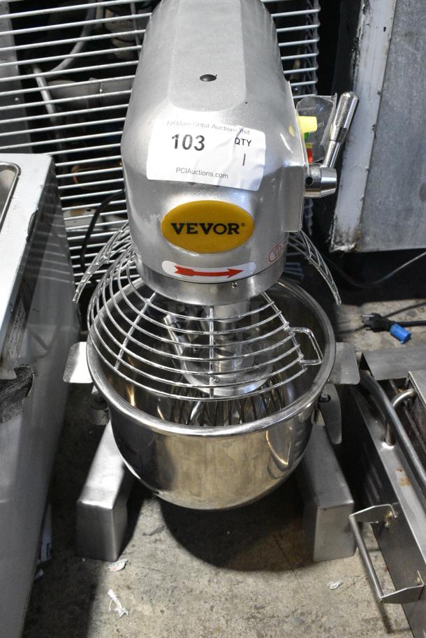 Vevor XZ-SZM 10 Metal Commercial 10 Quart Planetary Dough Mixer w/ Stainless Steel Mixing Bowl, Bowl Guard, Whisk Attachment. 110 Volts, 1 Phase. Tested and Powers On But Parts Do Not Move - Image 1 of 6