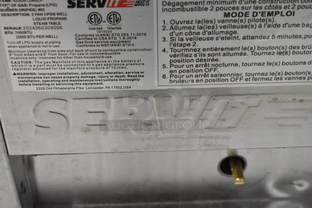 ServIt 423GST2WELP Stainless Steel Commercial Propane Gas Powered 2 Bay Steam Table. 7,000 BTU. - Image 6 of 7