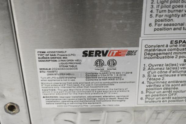 ServIt 423GST2WELP Stainless Steel Commercial Propane Gas Powered 2 Bay Steam Table. 7,000 BTU. - Image 7 of 7