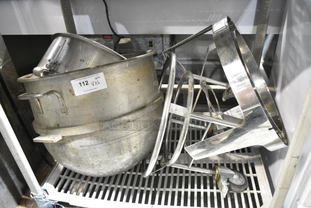 6 Various Metal Items Including Metal Mixing Bowl, Bowl Dolly, Chafer Pieces. 6 Times Your Bid! - Image 1 of 10