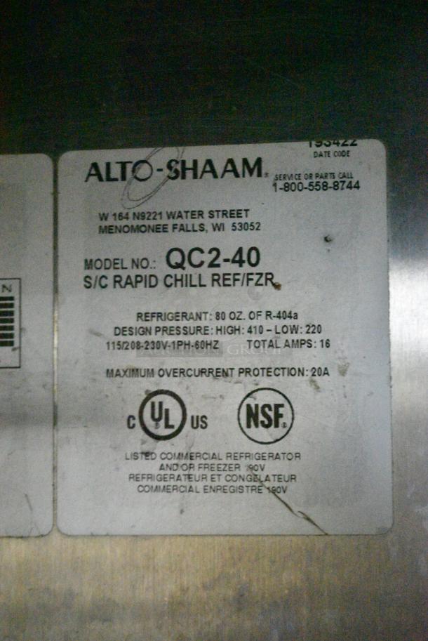 Alto Shaam QC2-40 Stainless Steel Commercial Blast Chiller w/ 2 Probes. 115/208-230 Volts, 1 Phase. - Image 4 of 7