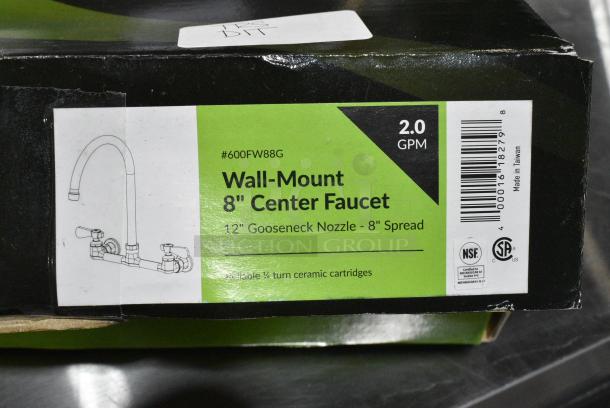 BRAND NEW SCRATCH AND DENT! Regency 600FW88G Wall Mount Faucet with 8" Centers and 8" Swivel Gooseneck Spout - Image 3 of 3