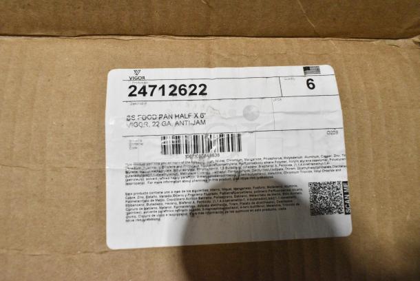 BRAND NEW SCRATCH AND DENT! Box of 6 Vigor 24712622 1/2 Size 6" Deep Anti-Jam Stainless Steel Steam Table / Hotel Pan - 22 Gauge - Image 4 of 4
