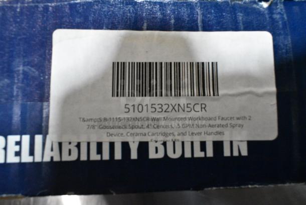 BRAND NEW SCRATCH AND DENT! 5101532XN5CR T&S B-1115-132XN5CR Wall Mounted Workboard Faucet with 2 7/8" Gooseneck Spout, 4" Centers, .5 GPM Non-Aerated Spray Device, Cerama Cartridges, and Lever Handles - Image 3 of 3