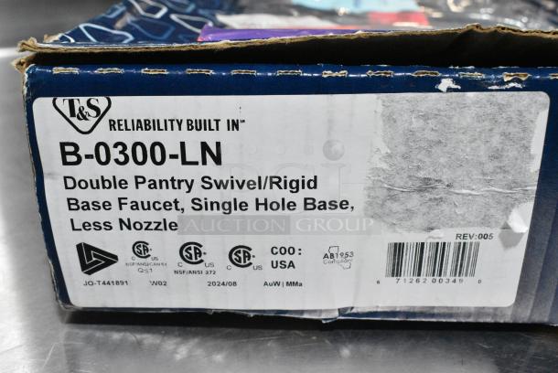 BRAND NEW SCRATCH AND DENT! T&S B-0300-LN Deck Mounted Single Hole Pantry Faucet Base with Flex Inlets, Rigid Outlet, and Eterna Cartridges - Image 3 of 3