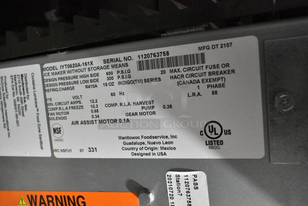 LIKE NEW! 2021 Manitowoc IYT0620A-161X Stainless Steel Commercial Ice Head. 115 Volts, 1 Phase. - Image 8 of 8