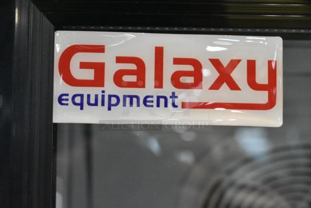 BRAND NEW SCRATCH AND DENT! Galaxy 177GDN5RBB Metal Commercial Single Door Reach In Cooler Merchandiser w/ Poly Coated Racks and Red, White, and Blue LED Lighting. 110-120 Volts, 1 Phase. Tested and Working! - Image 2 of 4