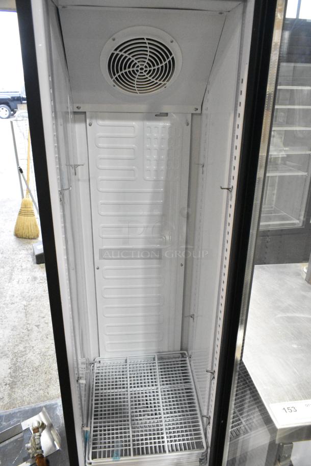 BRAND NEW SCRATCH AND DENT! Galaxy 177GDN5RBB Metal Commercial Single Door Reach In Cooler Merchandiser w/ Poly Coated Racks and Red, White, and Blue LED Lighting. 110-120 Volts, 1 Phase. Tested and Working! - Image 3 of 4