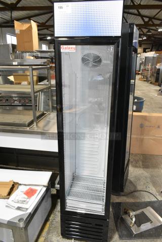 BRAND NEW SCRATCH AND DENT! Galaxy 177GDN5RBB Metal Commercial Single Door Reach In Cooler Merchandiser w/ Poly Coated Racks and Red, White, and Blue LED Lighting. 110-120 Volts, 1 Phase. Tested and Working!
