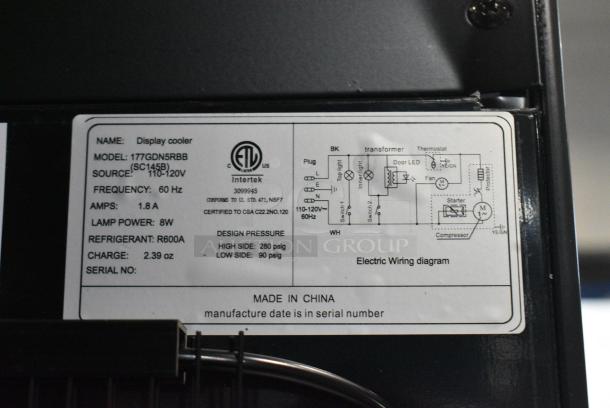 BRAND NEW SCRATCH AND DENT! Galaxy 177GDN5RBB Metal Commercial Single Door Reach In Cooler Merchandiser w/ Poly Coated Racks and Red, White, and Blue LED Lighting. 110-120 Volts, 1 Phase. Tested and Working! - Image 4 of 4
