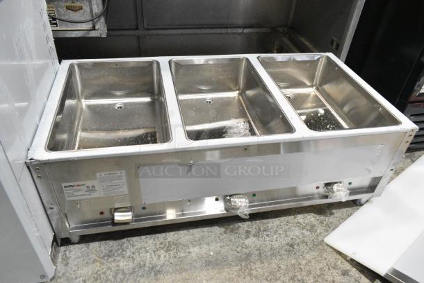 BRAND NEW SCRATCH AND DENT! 2024 ServIt 423EST3WS Stainless Steel Commercial Three Pan Sealed Well Electric Steam Table with Adjustable Undershelf. 120 Volts, 1 Phase. Tested and Working! - Image 1 of 8