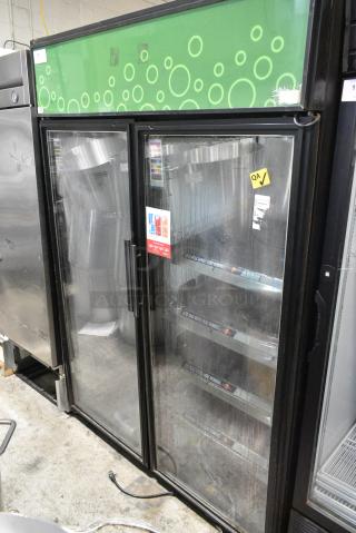 True GDM-52TM-RL-LD Metal Commercial 2 Door Reach In Pass Through Cooler Merchandiser w/ Poly Coated Racks. 115 Volts, 1 Phase. Tested and Working!