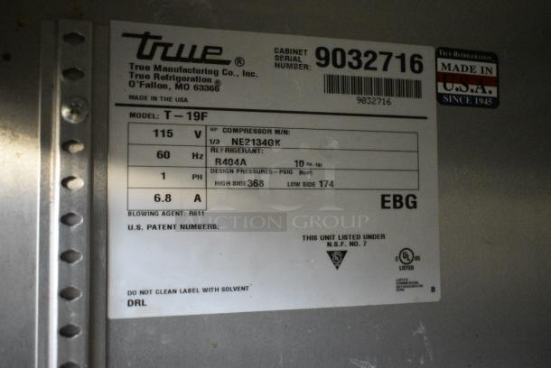 2017 True T-19F Stainless Steel Commercial Single Door Reach In Freezer w/ Poly Coated Racks. 115 Volts, 1 Phase. Tested and Working! - Image 4 of 4