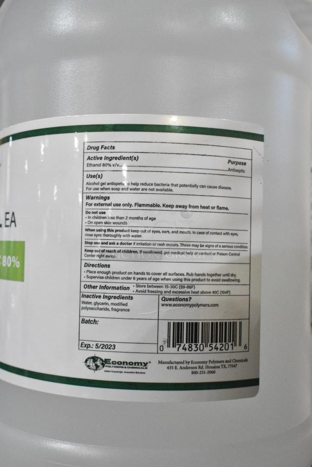 4 BRAND NEW SCRATCH AND DENT! Economy Econo-Gel Alcohol Antiseptic Hand Sanitizer Jug. 4 Times Your Bid! - Image 3 of 3