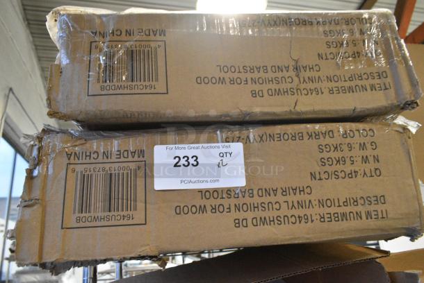 2 BRAND NEW SCRATCH AND DENT! Boxes of 4 Lancaster Table & Seating 164CUSHWDDB 2 1/2" Dark Brown Vinyl Seat for Wood Frame Chairs and Bar Stools. 2 Times Your Bid! - Image 1 of 3