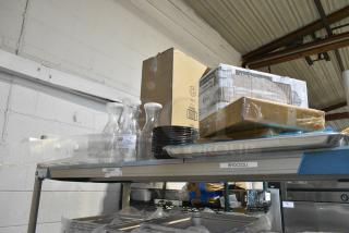 ALL ONE MONEY! Tier Lot of Various Items Including Poly Carafes, Poly Food Baskets, Metal Baking Pan, 267350002 Acopa Saxton 6 5/16" 18/0 Stainless Steel Heavy Weight Bouillon Spoon - 12/Case, 347STB3WH Visions White Square Plastic Mini Bowl 2.5 oz. - 200/Case, 233406701222 Bunn 40670.1222 Replacement 17 Hole Sprayhead for Coffee Brewers, BM407FULL12GO Baker's Lane Full Size NSF 12 Gauge 18" x 26" Open Bead / Semi-Curled Rim Aluminum Bun / Sheet Pan