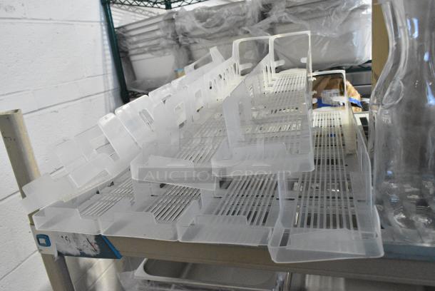 ALL ONE MONEY! Tier Lot of Various Items Including Poly Carafes, Poly Food Baskets, Metal Baking Pan, 267350002 Acopa Saxton 6 5/16" 18/0 Stainless Steel Heavy Weight Bouillon Spoon - 12/Case, 347STB3WH Visions White Square Plastic Mini Bowl 2.5 oz. - 200/Case, 233406701222 Bunn 40670.1222 Replacement 17 Hole Sprayhead for Coffee Brewers, BM407FULL12GO Baker's Lane Full Size NSF 12 Gauge 18" x 26" Open Bead / Semi-Curled Rim Aluminum Bun / Sheet Pan - Image 2 of 16