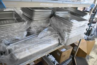 65 BRAND NEW SCRATCH AND DENT! Various Stainless Steel Drop In Bins Including Long Half Size. 65 Times Your Bid!