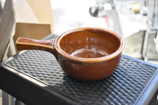 BRAND NEW SCRATCH AND DENT! Box of 24 303FRC15BR CAC OC-15-H Brown 15 oz. Onion Soup Crock / Bowl with Handle - Image 1 of 4