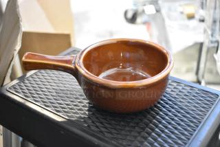 BRAND NEW SCRATCH AND DENT! Box of 24 303FRC15BR CAC OC-15-H Brown 15 oz. Onion Soup Crock / Bowl with Handle