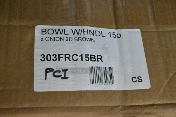 BRAND NEW SCRATCH AND DENT! Box of 24 303FRC15BR CAC OC-15-H Brown 15 oz. Onion Soup Crock / Bowl with Handle - Image 3 of 4