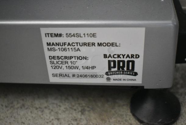 BRAND NEW SCRATCH AND DENT! 2024 Backyard Pro 554SL110E Butcher Series 10" Manual Gravity Feed Meat Slicer w/ Blade Sharpener. 120 Volts, 1 Phase. Tested and Working! - Image 6 of 6