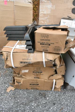 5 BRAND NEW SCRATCH AND DENT! Items Including 3 Box of 4 164TB2222 Lancaster Table & Seating 22" x 22" Cross Cast Iron Table Base Plate, 164TS1000 Lancaster Table & Seating 10" Cast Iron Table Base Spider. 5 Times Your Bid!