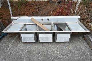 BRAND NEW SCRATCH AND DENT! Regency 600S31824218 94" 16 Gauge Stainless Steel Three Compartment Commercial Sink