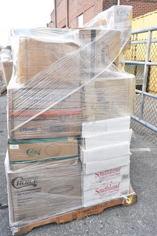 32 BRAND NEW! Boxes Including 127P100C Choice 1 oz. Clear Plastic Souffle Cup / Portion Cup - 2500/Case, 346WSNSM Choice Medium Weight White Wrapped Polypropylene Plastic Spork, Straw, and Napkin Kit - 1000/Case, 127RD16BULK Choice 16 oz. Customizable Microwavable Translucent Round Deli Container - 500/Case, 2 Box Southland Food Trays, 129MCS12B Choice 12 oz. Black 6" x 4 3/4" x 1 3/4" Rectangular Microwavable Heavy Weight Container with Lid - 150/Case, 612OB4LB Choice 4 lb. Oblong Foil Take-Out Container - 250/Case. 32 Times Your Bid! - Image 5 of 15