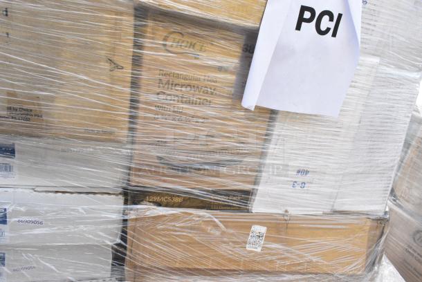 32 BRAND NEW! Boxes Including 127P100C Choice 1 oz. Clear Plastic Souffle Cup / Portion Cup - 2500/Case, 346WSNSM Choice Medium Weight White Wrapped Polypropylene Plastic Spork, Straw, and Napkin Kit - 1000/Case, 127RD16BULK Choice 16 oz. Customizable Microwavable Translucent Round Deli Container - 500/Case, 2 Box Southland Food Trays, 129MCS12B Choice 12 oz. Black 6" x 4 3/4" x 1 3/4" Rectangular Microwavable Heavy Weight Container with Lid - 150/Case, 612OB4LB Choice 4 lb. Oblong Foil Take-Out Container - 250/Case. 32 Times Your Bid! - Image 11 of 15