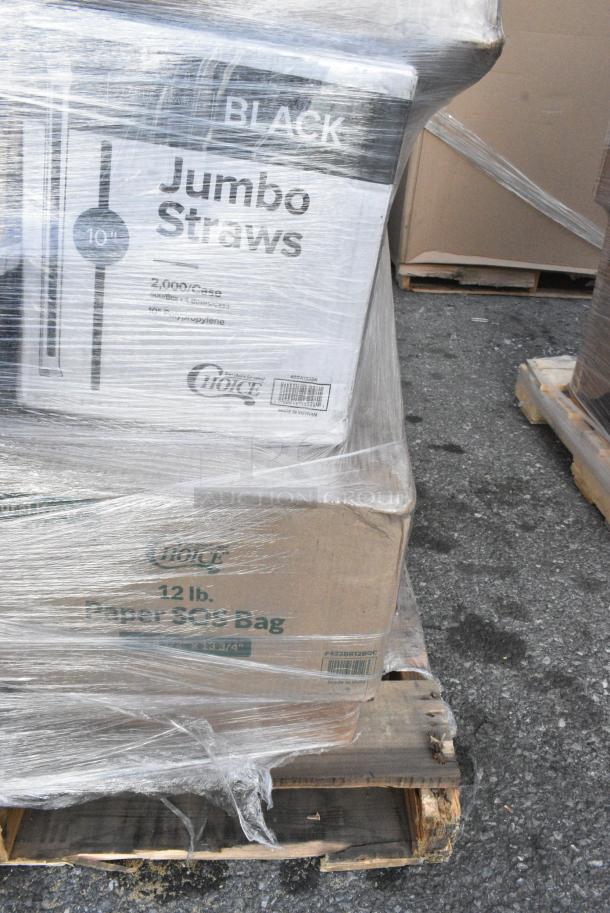 20 BRAND NEW! Boxes Including 2 Box 485WB9NEONW Choice 9" Neon Wide Pointed Straw, 433BR12BGC Choice 12 lb. Natural Kraft Paper Bag - 500/Case, 485WJ10BK Jumbo Straws, Tumbler Stackable 24 oz, 433CARRIER4 Choice Pulp Fiber 4 Cup Carrier, FCC20SS  Carafe. 20 Times Your Bid! - Image 3 of 13