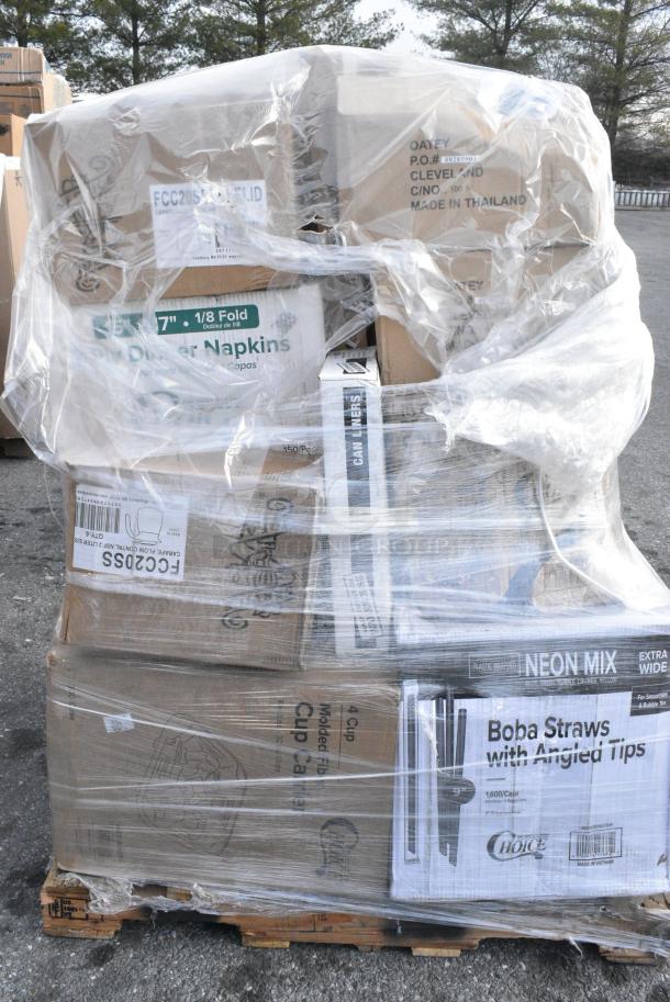 20 BRAND NEW! Boxes Including 2 Box 485WB9NEONW Choice 9" Neon Wide Pointed Straw, 433BR12BGC Choice 12 lb. Natural Kraft Paper Bag - 500/Case, 485WJ10BK Jumbo Straws, Tumbler Stackable 24 oz, 433CARRIER4 Choice Pulp Fiber 4 Cup Carrier, FCC20SS  Carafe. 20 Times Your Bid! - Image 5 of 13