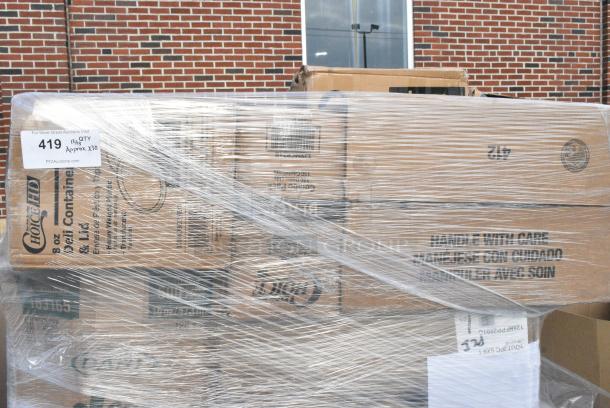 30 BRAND NEW! Boxes Including 129MCR24B Choice 24 oz. Black Round Microwavable Heavy Weight Container with Lid 7 1/4" - 150/Case, 128HD3COMBO Choice Heavy Duty 32 oz. Microwavable Translucent Plastic Deli Container and Lid Combo Pack - 240/Case, 500CC12 Choice Clear PET Customizable Plastic Cold Cup - 12 oz. - 1000/Case, 3 Box 394365S Noble Products Powder-Free Disposable Clear Vinyl Gloves for Foodservice - Small - 1000/Case, 760V32 Carnival King 32 oz. Popcorn Cup - 500/Case, 128HD8COMBO Choice Heavy Duty 8 oz. Microwavable Translucent Plastic Deli Container and Lid Combo Pack - 240/Case, 477BC214178KR Baker's Lane 2 1/4" x 1 7/8" Kraft Fluted Jumbo Baking Cup - 10000/Case, 347TCL5 Choice 5 oz. Clear Disposable Plastic Tumbler - 500/Case, 347TCL12 Choice 12 oz. Clear Disposable Plastic Tumbler - 500/Case. 30 Times Your Bid! - Image 2 of 18