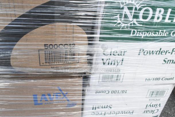 30 BRAND NEW! Boxes Including 129MCR24B Choice 24 oz. Black Round Microwavable Heavy Weight Container with Lid 7 1/4" - 150/Case, 128HD3COMBO Choice Heavy Duty 32 oz. Microwavable Translucent Plastic Deli Container and Lid Combo Pack - 240/Case, 500CC12 Choice Clear PET Customizable Plastic Cold Cup - 12 oz. - 1000/Case, 3 Box 394365S Noble Products Powder-Free Disposable Clear Vinyl Gloves for Foodservice - Small - 1000/Case, 760V32 Carnival King 32 oz. Popcorn Cup - 500/Case, 128HD8COMBO Choice Heavy Duty 8 oz. Microwavable Translucent Plastic Deli Container and Lid Combo Pack - 240/Case, 477BC214178KR Baker's Lane 2 1/4" x 1 7/8" Kraft Fluted Jumbo Baking Cup - 10000/Case, 347TCL5 Choice 5 oz. Clear Disposable Plastic Tumbler - 500/Case, 347TCL12 Choice 12 oz. Clear Disposable Plastic Tumbler - 500/Case. 30 Times Your Bid! - Image 5 of 18