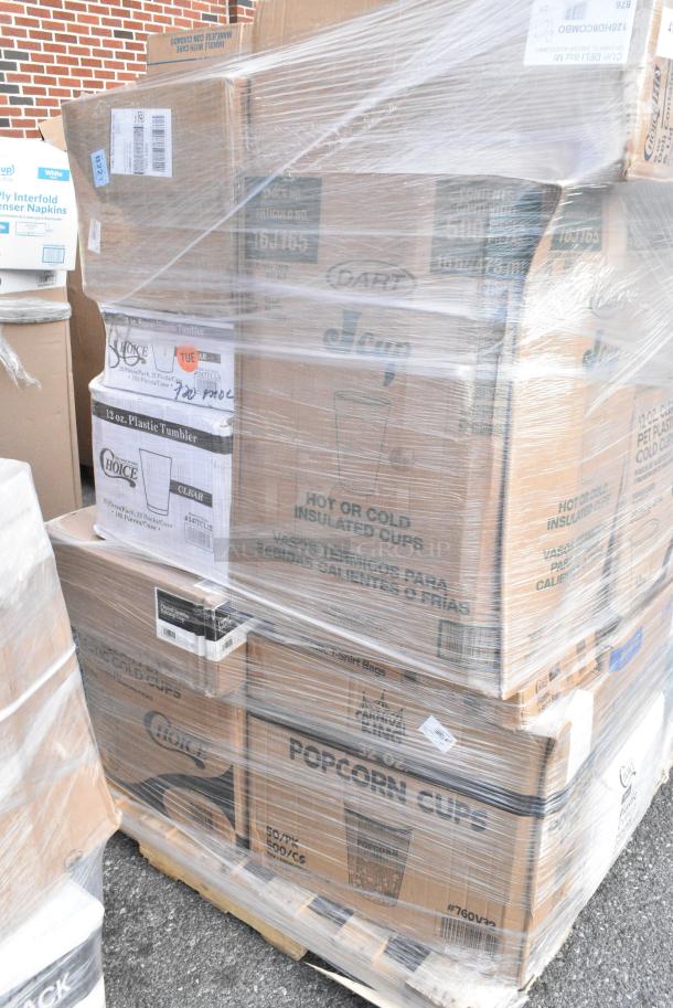 30 BRAND NEW! Boxes Including 129MCR24B Choice 24 oz. Black Round Microwavable Heavy Weight Container with Lid 7 1/4" - 150/Case, 128HD3COMBO Choice Heavy Duty 32 oz. Microwavable Translucent Plastic Deli Container and Lid Combo Pack - 240/Case, 500CC12 Choice Clear PET Customizable Plastic Cold Cup - 12 oz. - 1000/Case, 3 Box 394365S Noble Products Powder-Free Disposable Clear Vinyl Gloves for Foodservice - Small - 1000/Case, 760V32 Carnival King 32 oz. Popcorn Cup - 500/Case, 128HD8COMBO Choice Heavy Duty 8 oz. Microwavable Translucent Plastic Deli Container and Lid Combo Pack - 240/Case, 477BC214178KR Baker's Lane 2 1/4" x 1 7/8" Kraft Fluted Jumbo Baking Cup - 10000/Case, 347TCL5 Choice 5 oz. Clear Disposable Plastic Tumbler - 500/Case, 347TCL12 Choice 12 oz. Clear Disposable Plastic Tumbler - 500/Case. 30 Times Your Bid! - Image 8 of 18