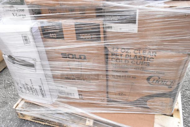 30 BRAND NEW! Boxes Including 129MCR24B Choice 24 oz. Black Round Microwavable Heavy Weight Container with Lid 7 1/4" - 150/Case, 128HD3COMBO Choice Heavy Duty 32 oz. Microwavable Translucent Plastic Deli Container and Lid Combo Pack - 240/Case, 500CC12 Choice Clear PET Customizable Plastic Cold Cup - 12 oz. - 1000/Case, 3 Box 394365S Noble Products Powder-Free Disposable Clear Vinyl Gloves for Foodservice - Small - 1000/Case, 760V32 Carnival King 32 oz. Popcorn Cup - 500/Case, 128HD8COMBO Choice Heavy Duty 8 oz. Microwavable Translucent Plastic Deli Container and Lid Combo Pack - 240/Case, 477BC214178KR Baker's Lane 2 1/4" x 1 7/8" Kraft Fluted Jumbo Baking Cup - 10000/Case, 347TCL5 Choice 5 oz. Clear Disposable Plastic Tumbler - 500/Case, 347TCL12 Choice 12 oz. Clear Disposable Plastic Tumbler - 500/Case. 30 Times Your Bid! - Image 14 of 18