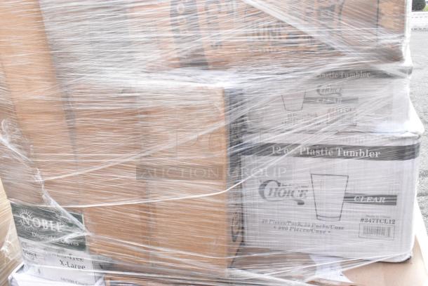 30 BRAND NEW! Boxes Including 129MCR24B Choice 24 oz. Black Round Microwavable Heavy Weight Container with Lid 7 1/4" - 150/Case, 128HD3COMBO Choice Heavy Duty 32 oz. Microwavable Translucent Plastic Deli Container and Lid Combo Pack - 240/Case, 500CC12 Choice Clear PET Customizable Plastic Cold Cup - 12 oz. - 1000/Case, 3 Box 394365S Noble Products Powder-Free Disposable Clear Vinyl Gloves for Foodservice - Small - 1000/Case, 760V32 Carnival King 32 oz. Popcorn Cup - 500/Case, 128HD8COMBO Choice Heavy Duty 8 oz. Microwavable Translucent Plastic Deli Container and Lid Combo Pack - 240/Case, 477BC214178KR Baker's Lane 2 1/4" x 1 7/8" Kraft Fluted Jumbo Baking Cup - 10000/Case, 347TCL5 Choice 5 oz. Clear Disposable Plastic Tumbler - 500/Case, 347TCL12 Choice 12 oz. Clear Disposable Plastic Tumbler - 500/Case. 30 Times Your Bid! - Image 15 of 18